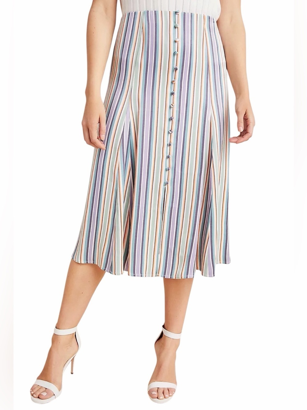 Maeve Anthropologie Freya Satin Multi Striped Midi Skirt Womens 4